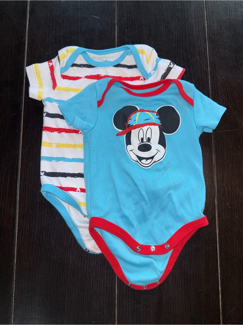 Disney Blue and Red Mickey Mouse Short-Sleeve One-Piece Bodysuit Set